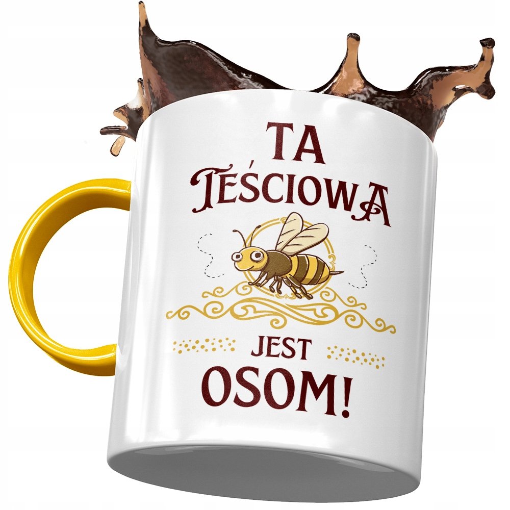 Kubek Żółty dla Teściowej Teściuni na Prezent z Nadrukiem ze Zdjęciem+ Opakowanie na prezent (wzór 01)