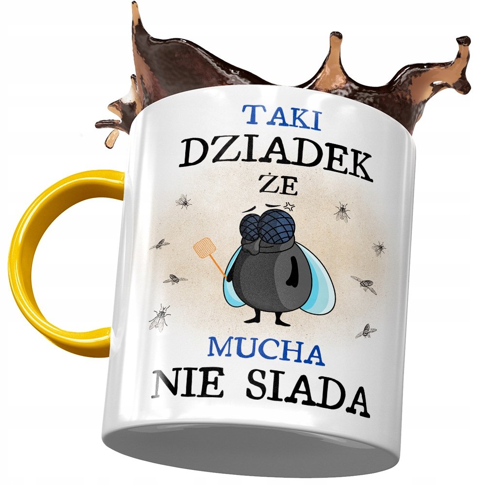 Kubek Żółty dla Dziadka na Dzień Dziadka Prezent z Nadrukiem ze Zdjęciem+ Opakowanie na prezent (wzór 01)