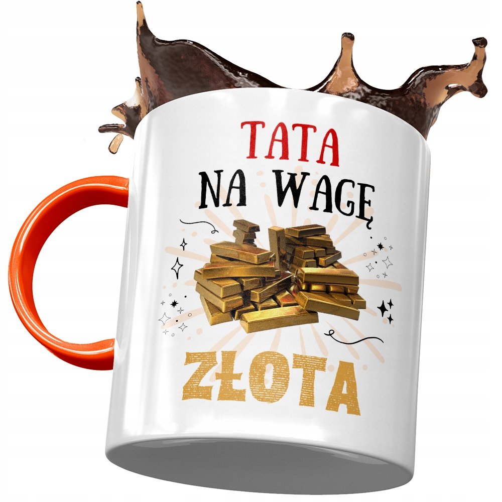 Kubek Pomarańczowy Dla Taty Ojca na Dzień Taty z Nadrukiem ze Zdjęciem+ Opakowanie na prezent (wzór 01)