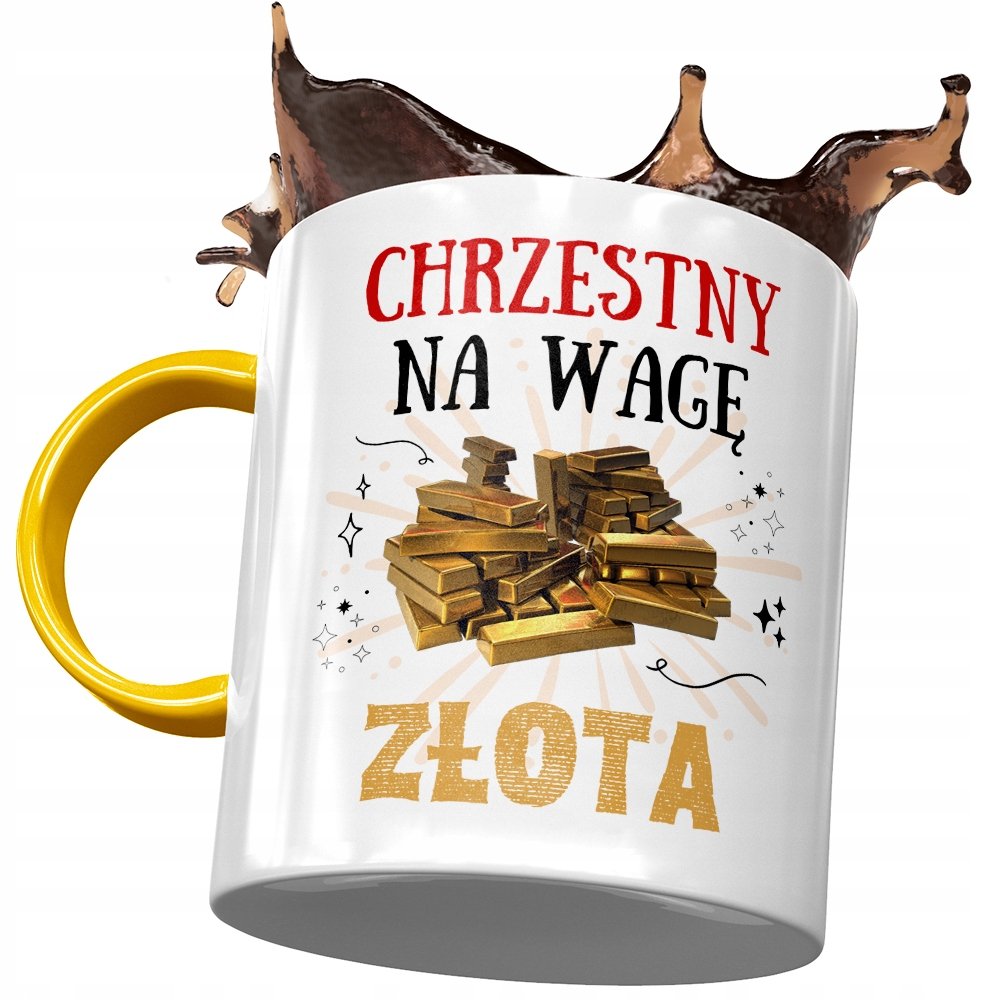 Kubek Żółty Dla Chrzestnego Rodziny na Prezent z Nadrukiem ze Zdjęciem+ Opakowanie na prezent (wzór 01)