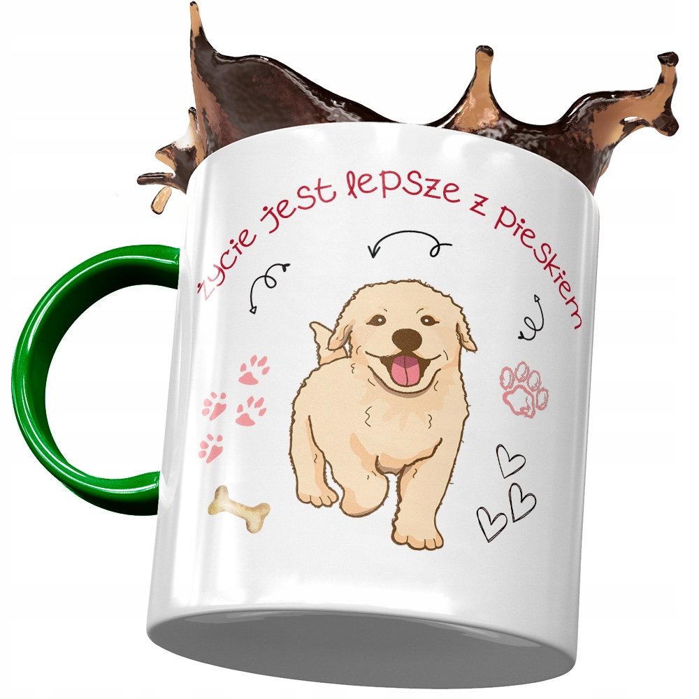Kubek Zielony z Pieskiem Psem Słodki na Prezent z Nadrukiem ze Zdjęciem+ Opakowanie na prezent (wzór 01)