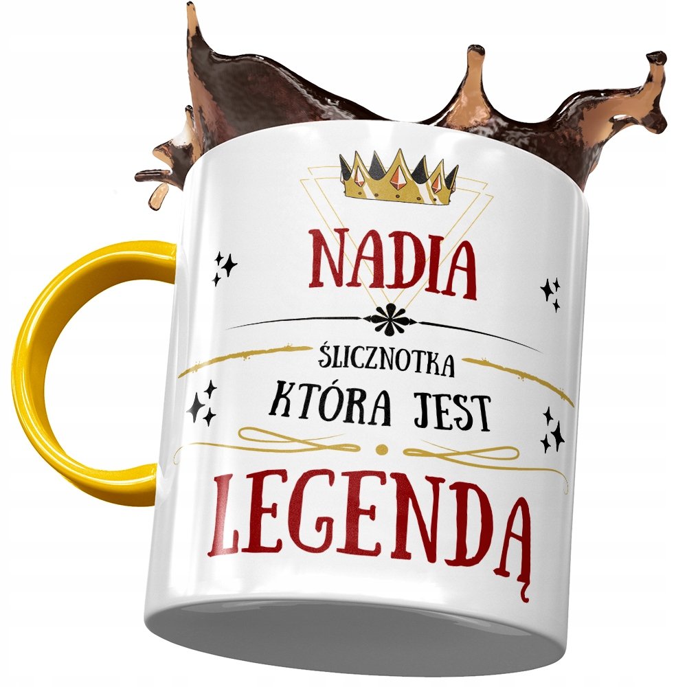 Kubek Żółty Dla Nadii Koleżanki Żony Prezent z Nadrukiem ze Zdjęciem+ Opakowanie na prezent (wzór 01)