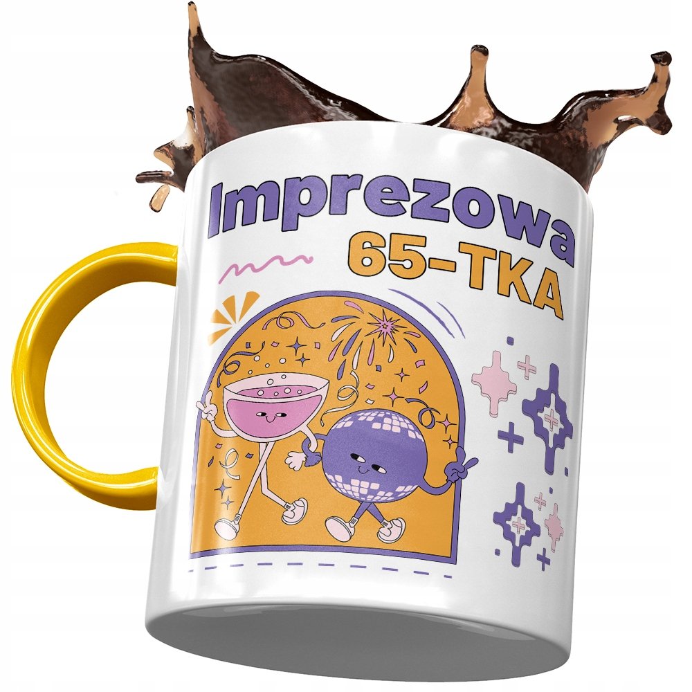 Kubek Żółty na Urodziny 65 65te 65-te na Prezent z Nadrukiem ze Zdjęciem + Opakowanie na prezent (wzór 02)