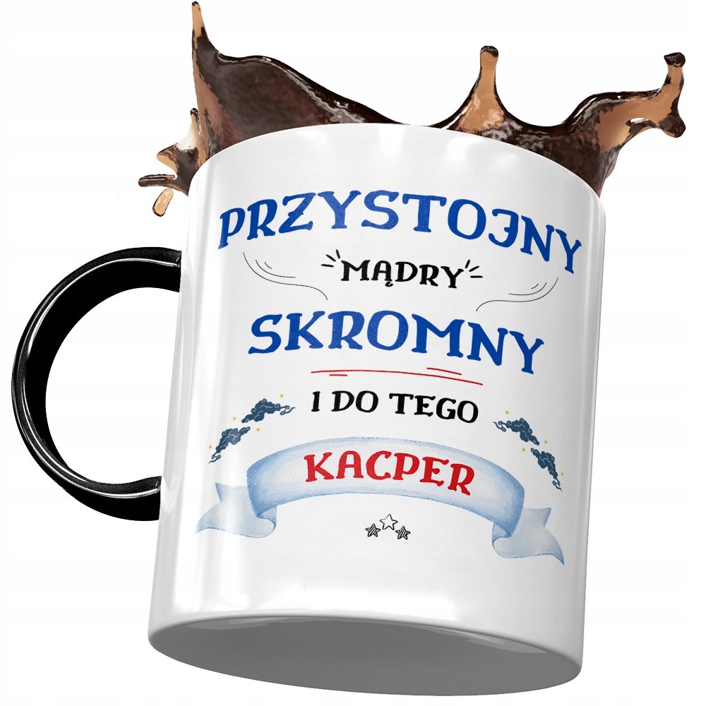 Kubek Czarny dla Kacpra Kolegi na Prezent z Nadrukiem ze Zdjęciem + Opakowanie na prezent (wzór 02)