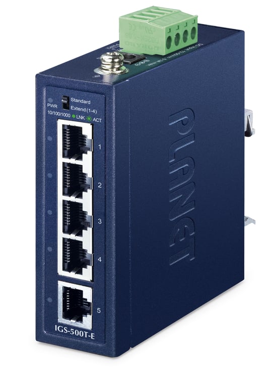 PLANET IGS-500T-E łącza sieciowe Nie zarządzany Gigabit Ethernet (10/100/1000) Niebieski IGS-500T-E