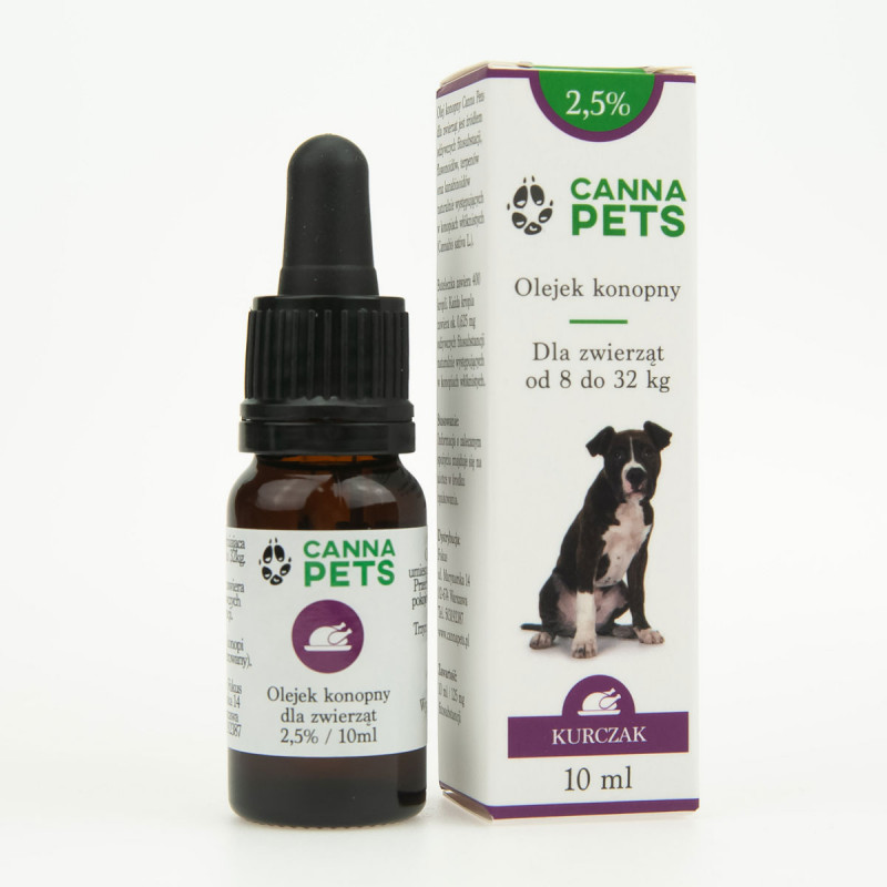 Olejek konopny 2,5% dla zwierząt kurczak 10ml