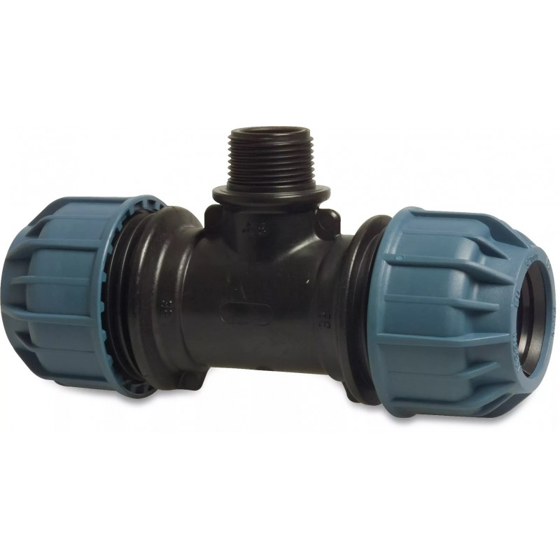 Trójnik 90- przejściowy PP 32mmx1calx32 mm zacisk x GZ x zacisk