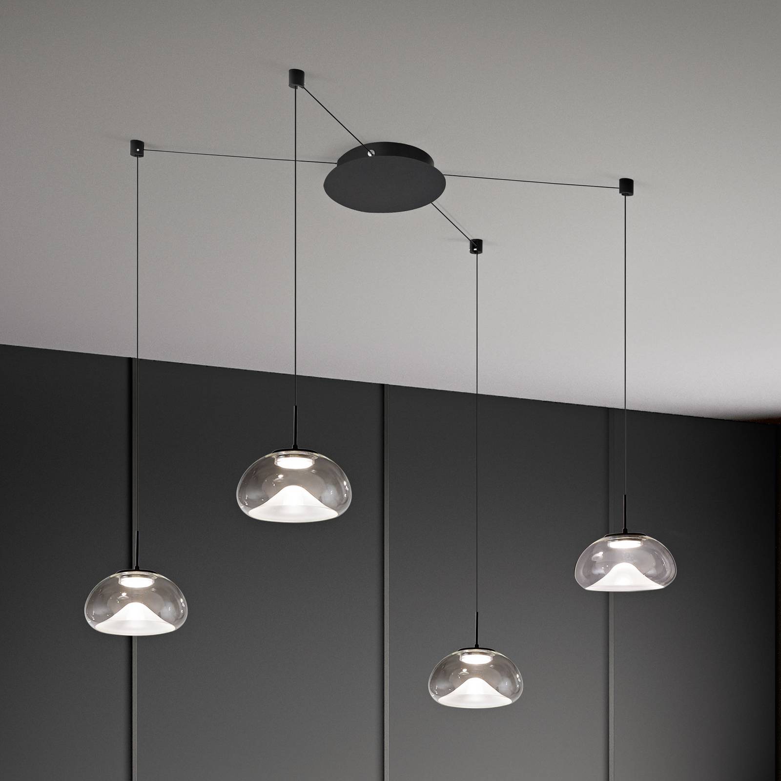 Fabas Luce Lampa wisząca szklana Brena, możliwość ściemniania, przezroczysty / transparentny, salon / jadalnia, szkło, nowoczesny