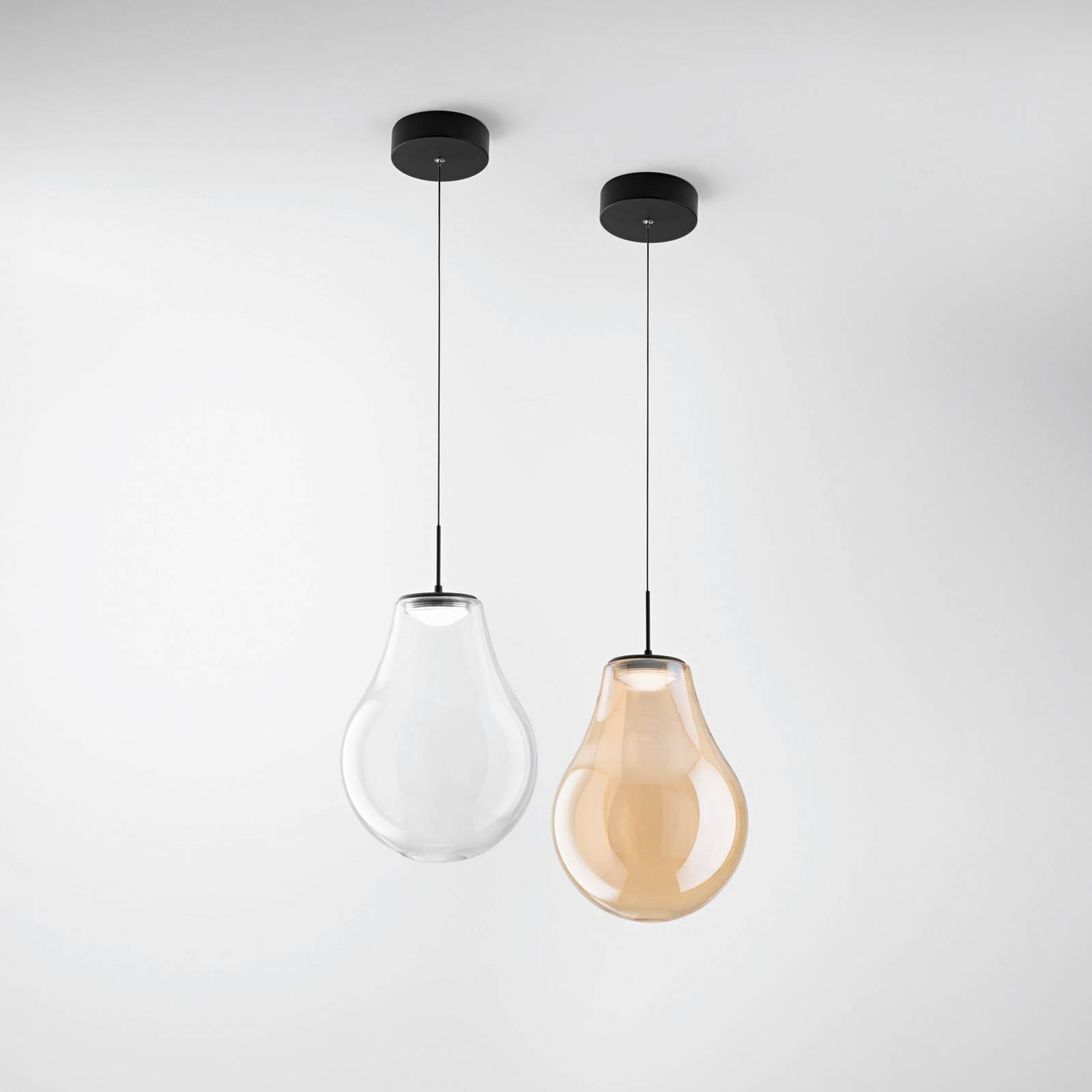 Fabas Luce Lampa wisząca Noa, możliwość ściemniania, kremowy / amber, salon / jadalnia, szkło, nowoczesny