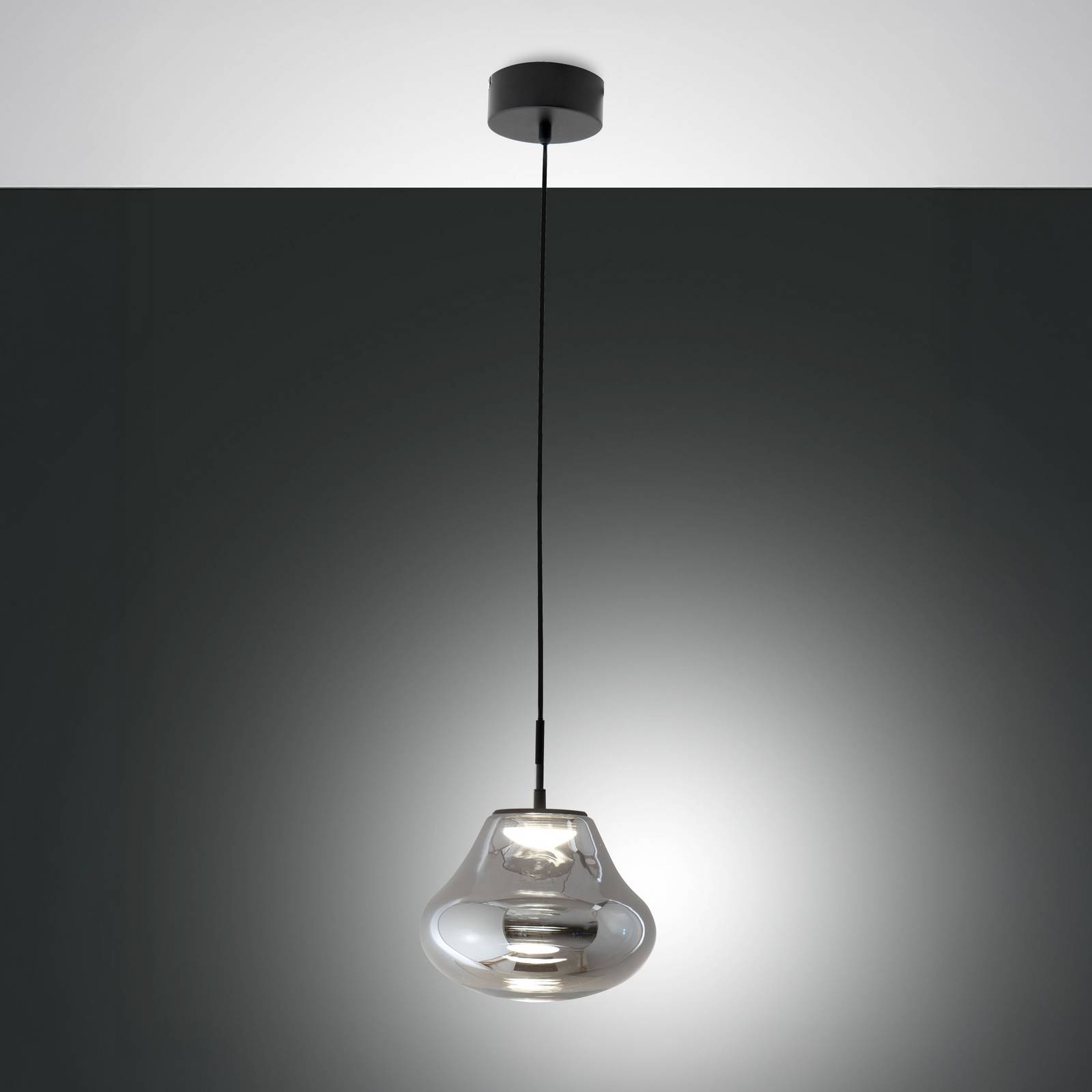 Fabas Luce Lampa wisząca szklana Deva, możliwość ściemniania, aluminiowy / szary / cynkowy, salon / jadalnia, szkło, nowoczesny