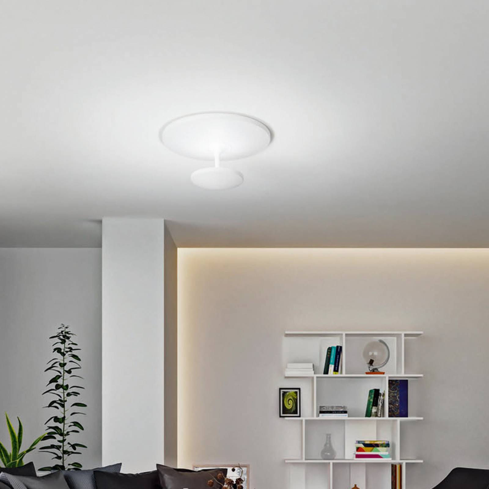 Fabas Luce Lampa sufitowa LED Conrad, możliwość ściemniania, biały / opal, salon / jadalnia, metal, nowoczesny