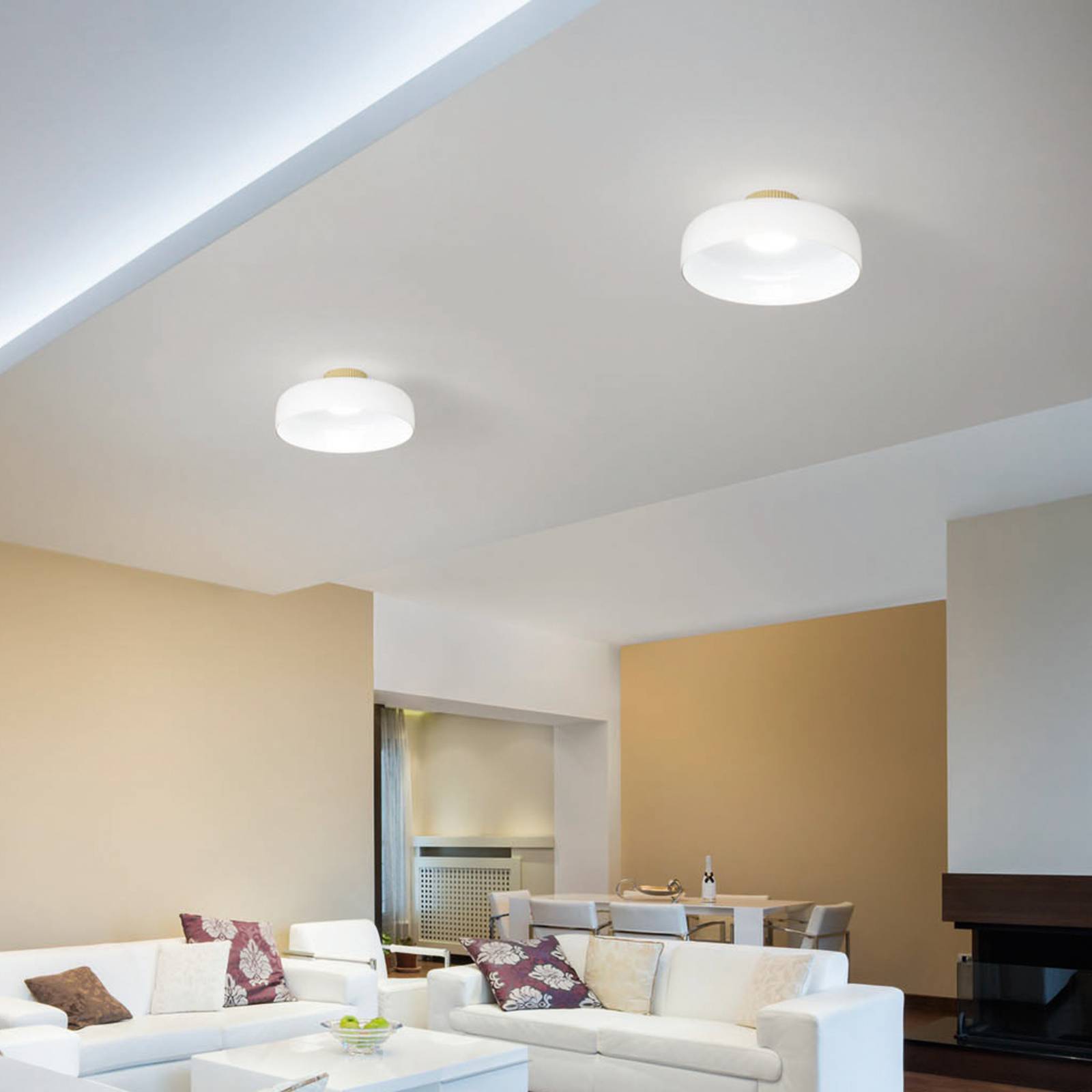 Fabas Luce Lampa sufitowa LED Lunar, możliwość ściemniania, biały / opal, salon / jadalnia, szkło, nowoczesny