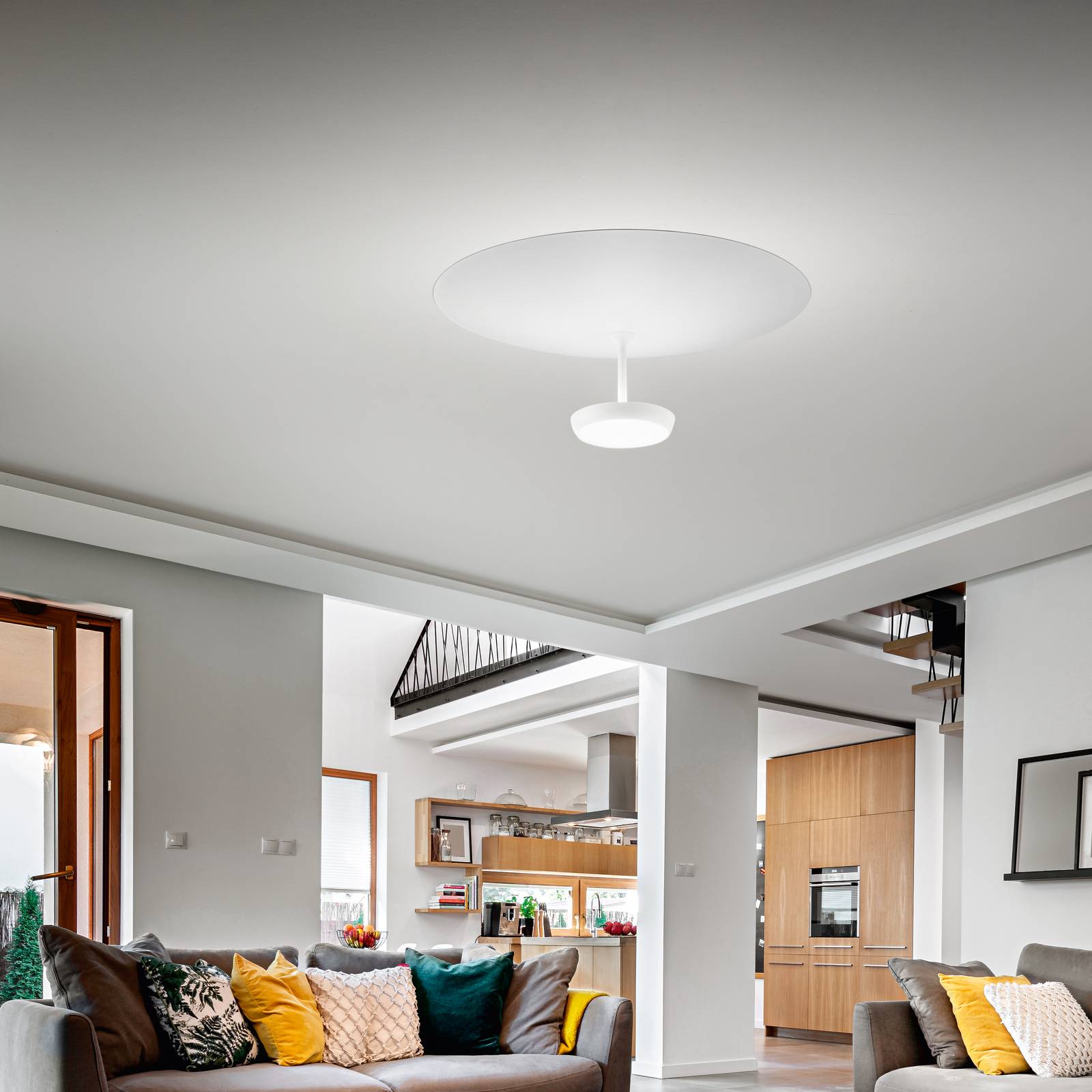 Fabas Luce Lampa sufitowa LED Yuko, możliwość ściemniania, biały / opal, salon / jadalnia, metal, nowoczesny