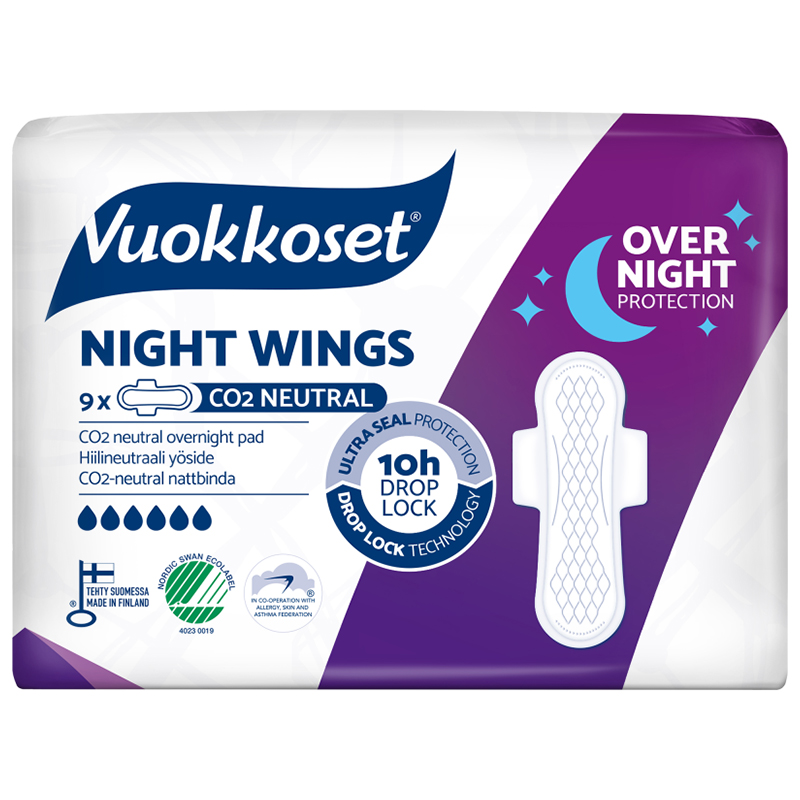 Vuokkoset White, podpaski ze skrzydełkami na noc, Night Wings, 9 sztuk