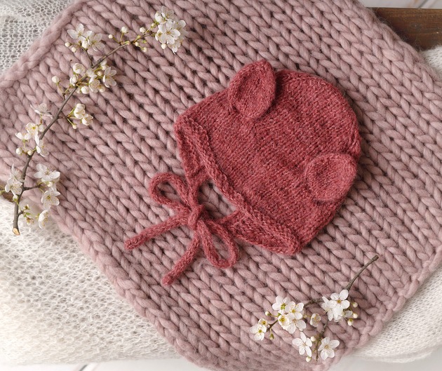 Bonetka Tuliś różowy Baby Alpaka + Merino