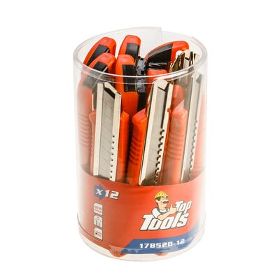 Nóż z ostrzem łamanym 18 mm, zestaw 12 sztuk, w tubie Top Tools