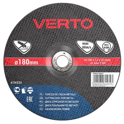 VERTO Tarcza tnąca do metalu 180 x 1,6 x 22,2 mm