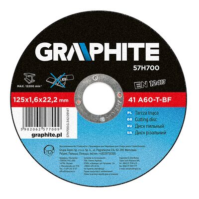GRAPHITE Tarcza tnąca do metalu 125 x 1,6 x 22 mm, 41 A60-T-BF