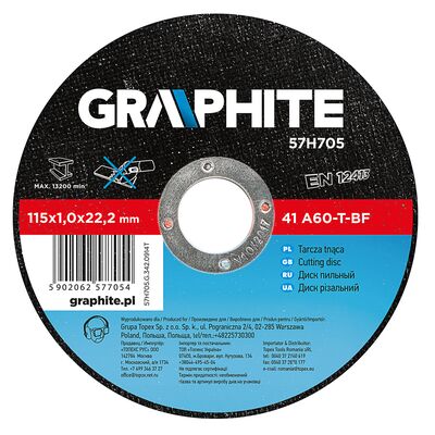 GRAPHITE Tarcza tnąca do metalu 115 x 1,0 x 22,2 mm, 41 A60-T-BF