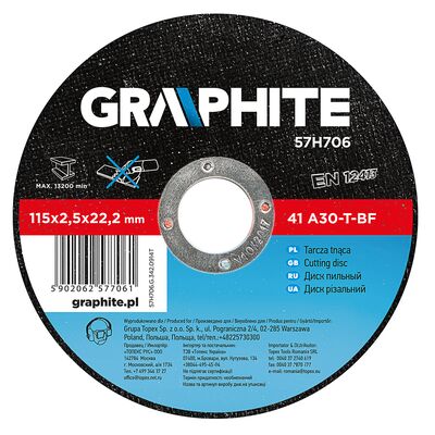 GRAPHITE Tarcza tnąca do metalu 115 x 2,5 x 22,2 mm, 41 A30-T-BF