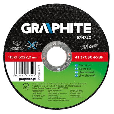 GRAPHITE Tarcza tnąca do kamienia 115 x 1,6 x 22,2 mm, 41 37C30-R-BF