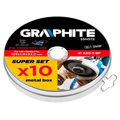 GRAPHITE Tarcza tnąca do metalu 125 x 1,0 x 22,2 mm, 41 A60-T-BF, INOX, 10 sztuk