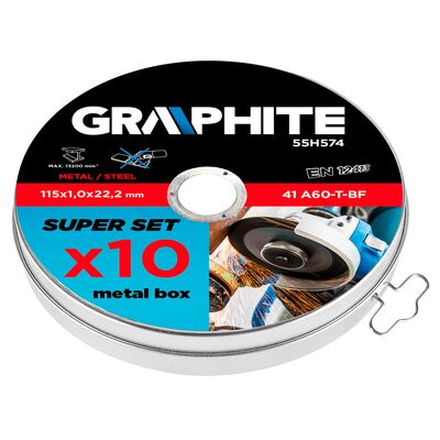 GRAPHITE Tarcza tnąca do metalu 115 x 1,0 x 22,2 mm, 41 A60-T-BF, 10 sztuk