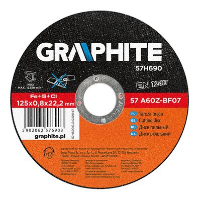 GRAPHITE Tarcza tnąca do metalu 125 x 0,8 x 22,2 mm, 57A60Z-BF07