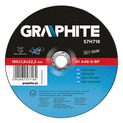 GRAPHITE Tarcza tnąca do metalu 180 x 1,6 x 22,2 mm, 41 A46-S-BF