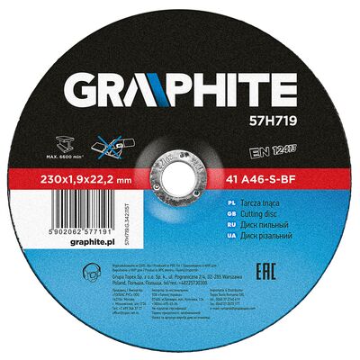 GRAPHITE Tarcza tnąca do metalu 230 x 1,9 x 22,2 mm, 41 A46-S-BF