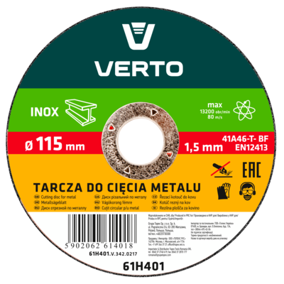 VERTO Tarcza tnąca do metalu 115 x 1,5 x 22,2 mm