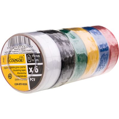 Condor Taśma izolacyjna 19 x 0,13 mm L-3 m, zestaw: 6 sztuk