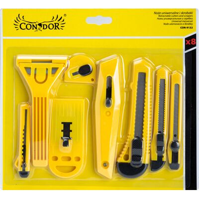 Condor Nóż do tapet i skrobaki plastikowe, zestaw: 8 sztuk