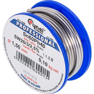 Spoiwo lutownicze 0,10 kg na szpulce 1,5 mm 50% Cynel