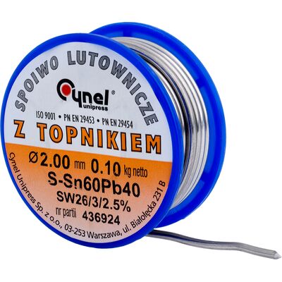 Spoiwo lutownicze z topnikiem 60% 2 mm szpulka 0,10 kg Sn60Pb40 Cynel