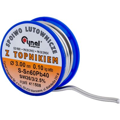 Spoiwo lutownicze z topnikiem 60% 3 mm szpulka 0,10 kg Sn60Pb40 Cynel