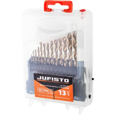 Jufisto Wiertła do metalu podwójnie szlifowane, tytanowane 1,5 - 6,5 mm, zestaw: 13 sztuki