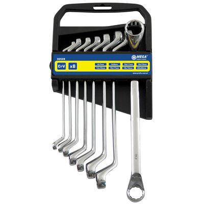 MEGA Klucze oczkowe odgięte 8 sztuk, (6x7-20x22 mm)