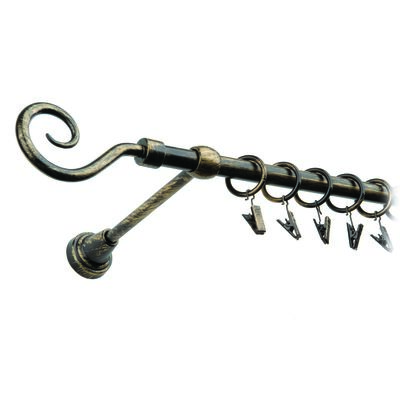 Karnisz pojedynczy motyw kuty Ø16, 160 cm czarno-złoty hak