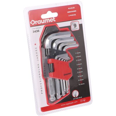 DRAUMET Klucze imbusowe krótkie z kulką 9 sztuk