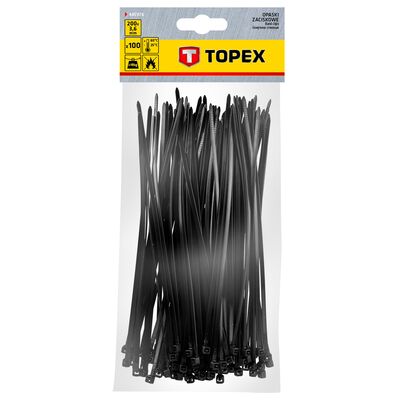 Opaska zaciskowa 3.6 x 200 mm 100 sztuk czarne TOPEX