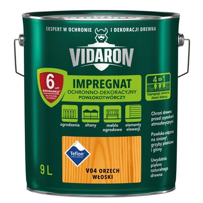 VIDARON Impregnat Powłokotwórczy Ochronno-Dekoracyjny Orzech Włoski V04 9 l