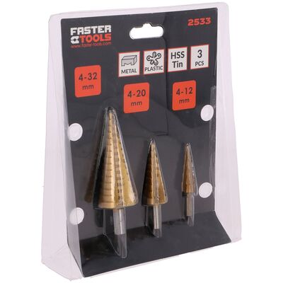 FASTER TOOLS Wiertła wielostopniowe 3 szt.