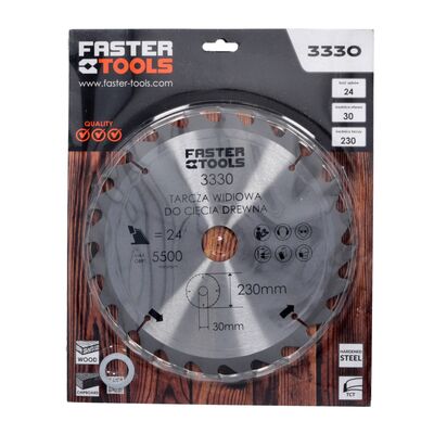FASTER TOOLS Tarcza widiowa do drewna 230 x 30 mm 24z.