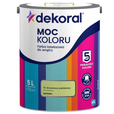 Dekoral Farba lateksowa do wnętrz MOC KOLORU Groszkowy Pastelowy 5 l