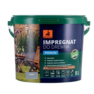DRAGON Impregnat akrylowy do drewna PREMIUM 5 l szary