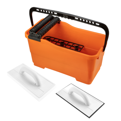 NEO Zestaw glazurniczy: pojemnik z kratką i rolkami 25 l paca z gumą paca z gąbką miękką