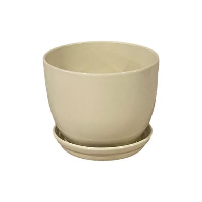 Doniczka Classic z podstawką 19,5 cm ceramiczna kremowa
