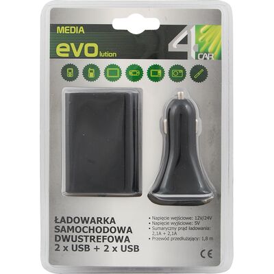 Ładowarka samochodowa dwustrefowa 2+2 USB 4,2A + kabel 4CAR