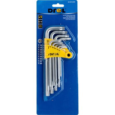 Drel Klucz Torx z otworem wydłużony T10-50 Cr-V komplet 9 szt.